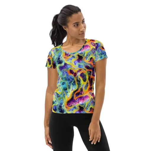 Electric Rivulet on a Women's Athletic T-Shirt