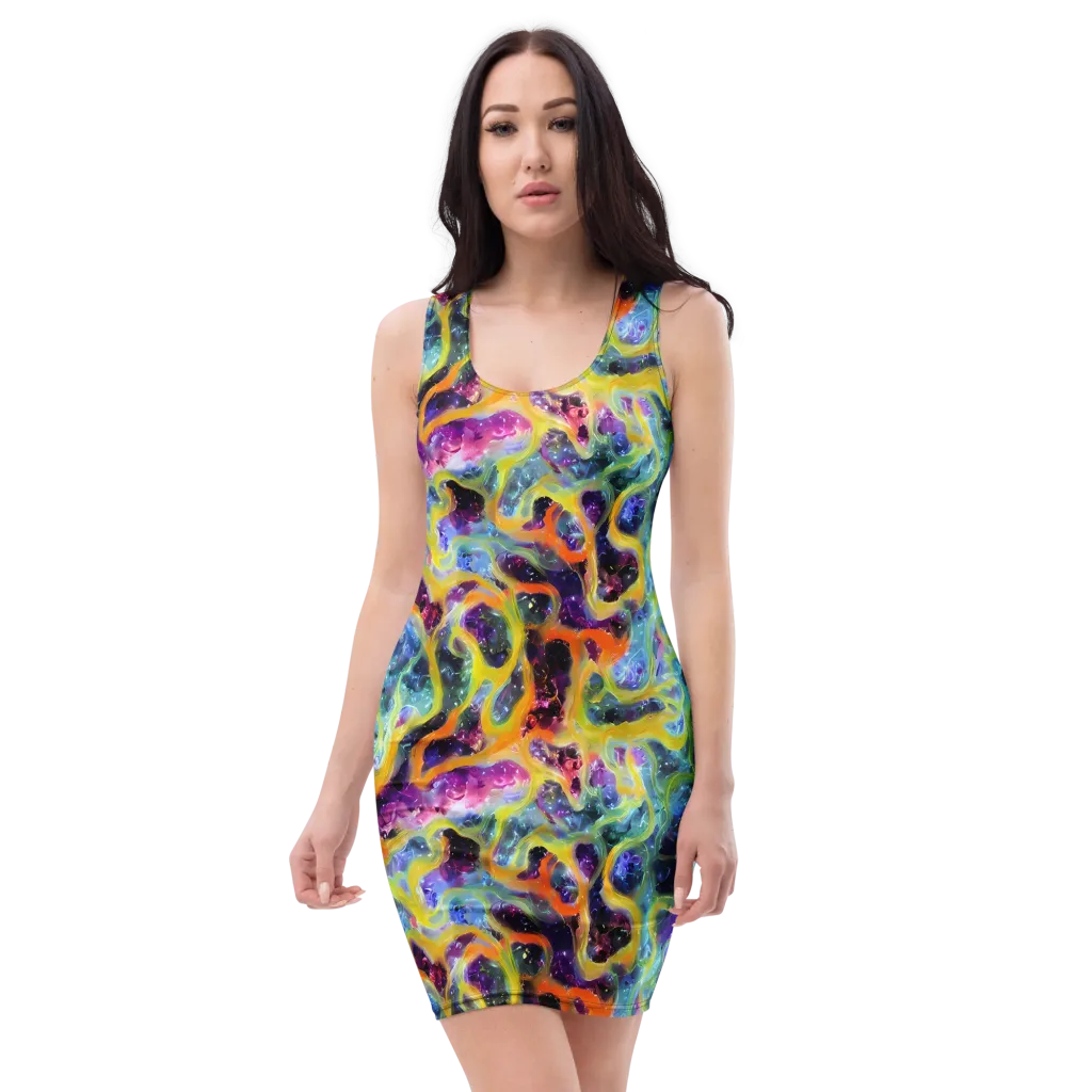 Electric Rivulet on Bodycon Dress — Front