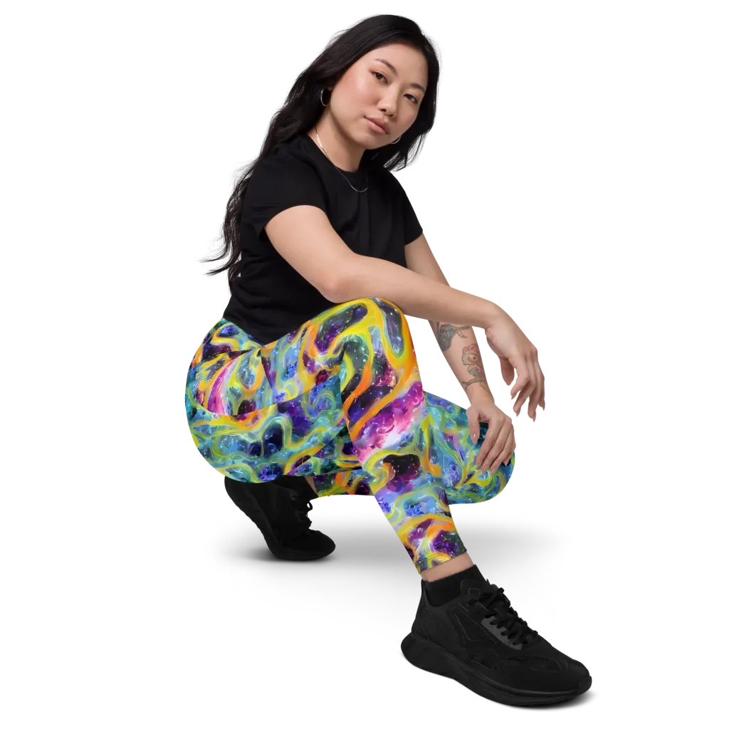 Electric Rivulet on Leggings with Pockets — Right Front