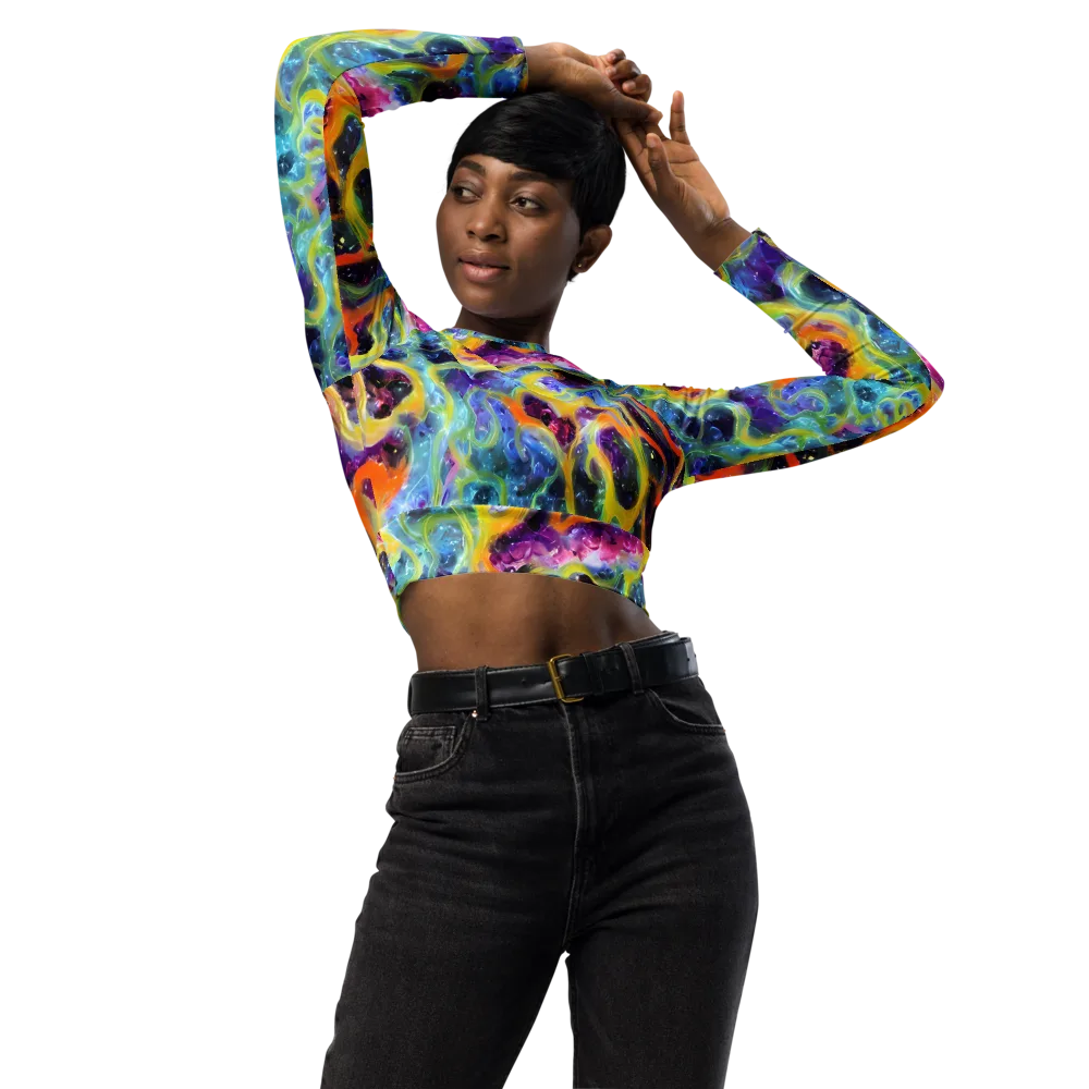 Electric Rivulet on Long Sleeve Crop Top — Front