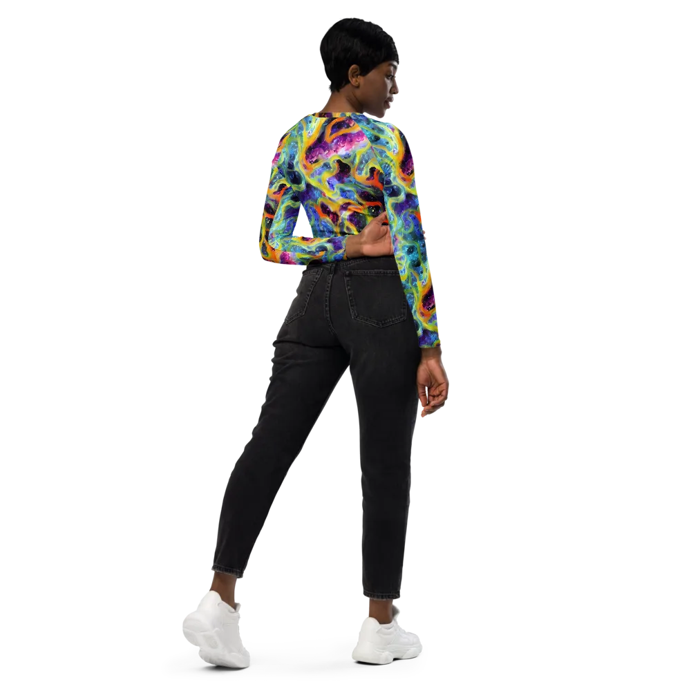 Electric Rivulet on Long Sleeve Crop Top — Right Back