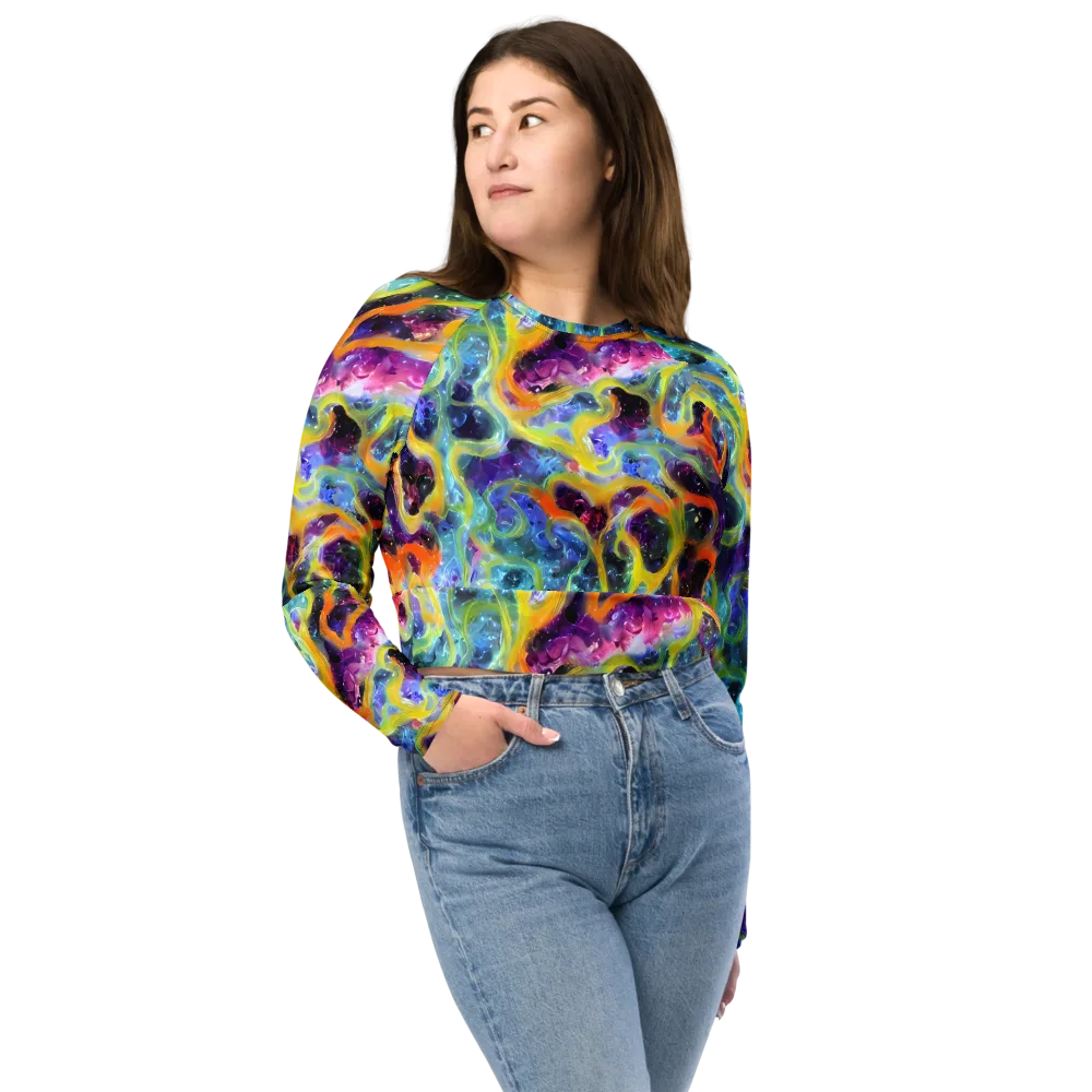 Electric Rivulet on Long Sleeve Crop Top — Front