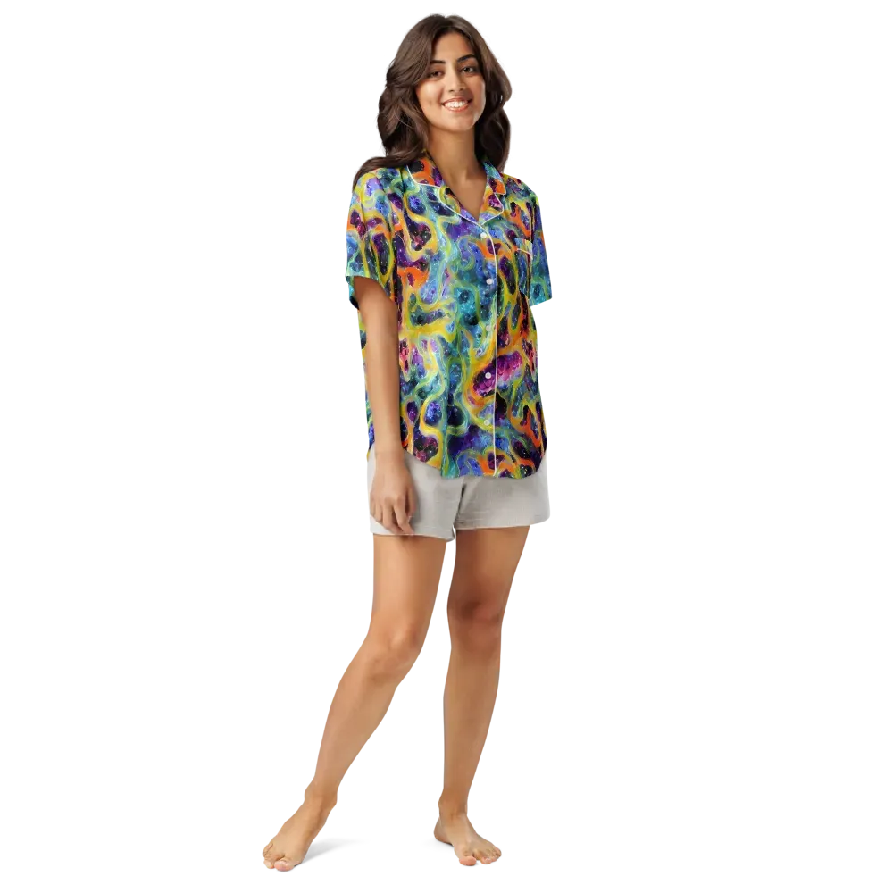 Electric Rivulet on Women's Short Sleeve Pajama Top — Front