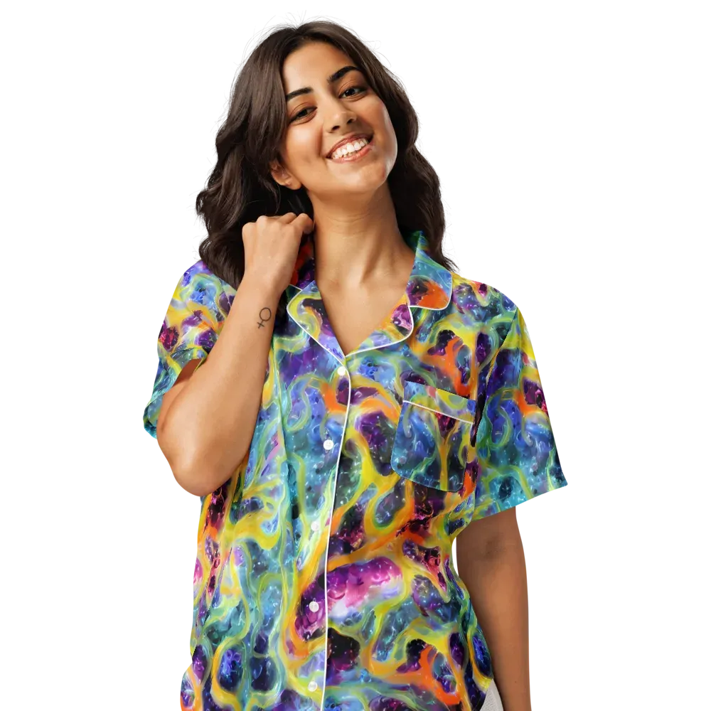 Electric Rivulet on Women's Short Sleeve Pajama Top — Front