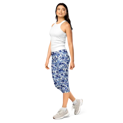 Blue Delft Meadow on a Capri Leggings