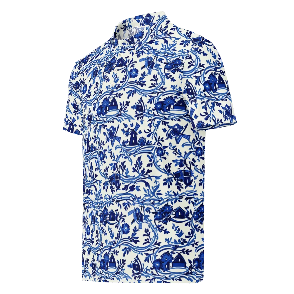Blue Delft Meadow on Men's Slim Fit Polo Shirt — Left Front
