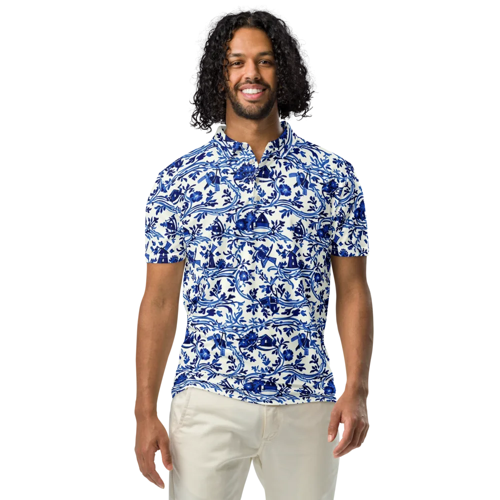 Blue Delft Meadow on Men's Slim Fit Polo Shirt — Front