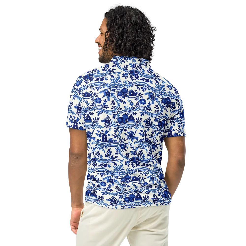 Blue Delft Meadow on Men's Slim Fit Polo Shirt — Back