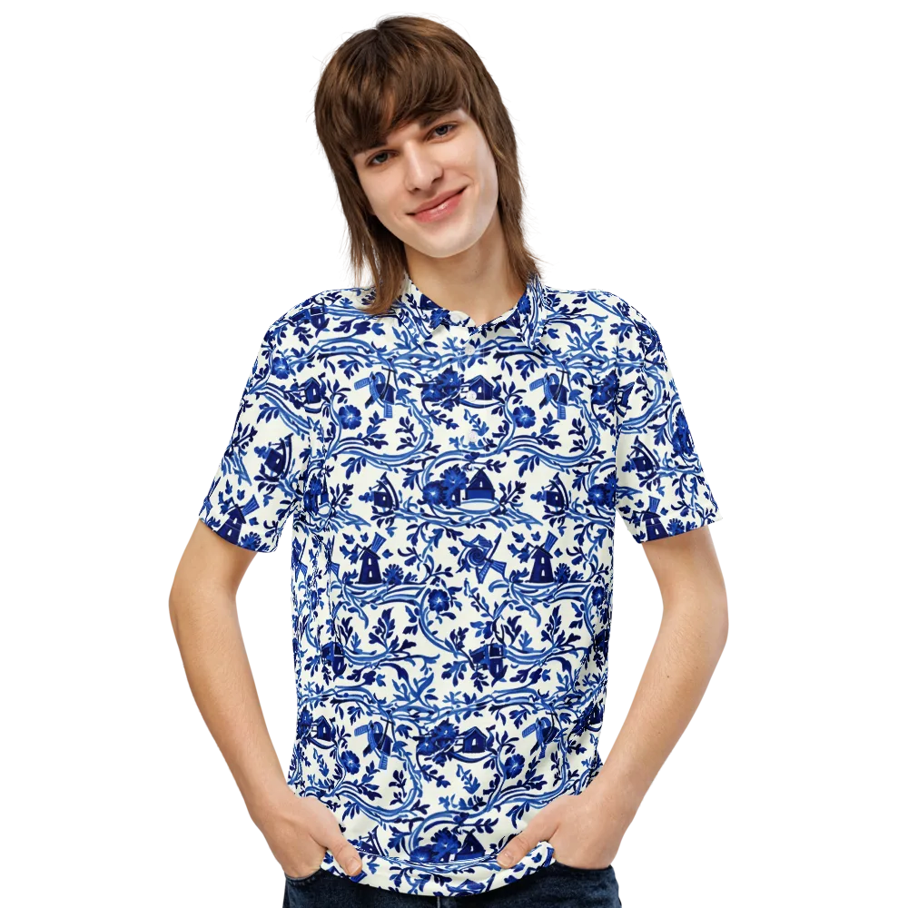 Blue Delft Meadow on Men's Slim Fit Polo Shirt — Front