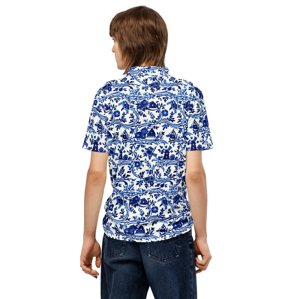Blue Delft Meadow on Men's Slim Fit Polo Shirt — Back