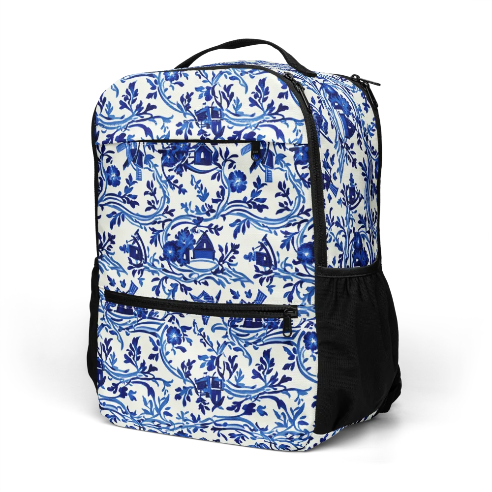 Blue Delft Meadow on Utility Backpack — Left Front