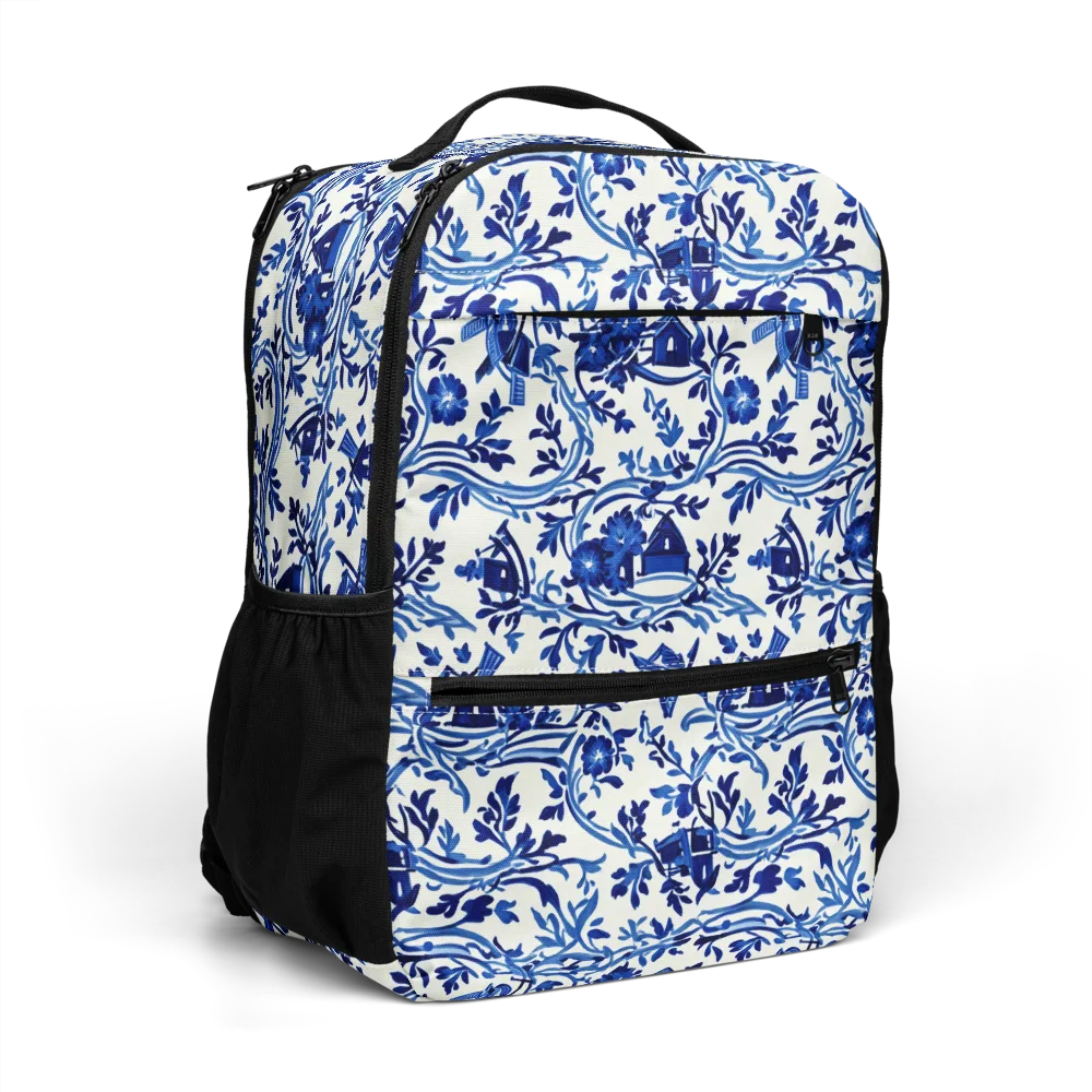 Blue Delft Meadow on Utility Backpack — Right Front