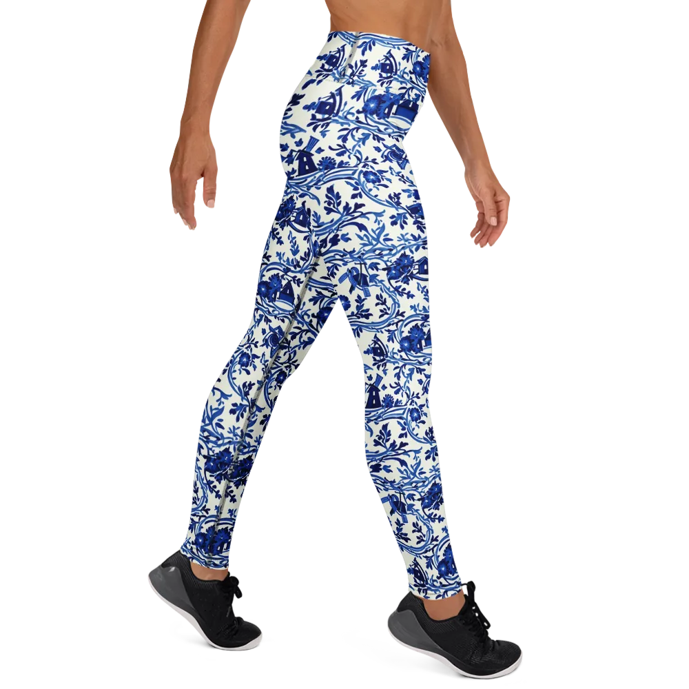 Blue Delft Meadow on Yoga Leggings — Right