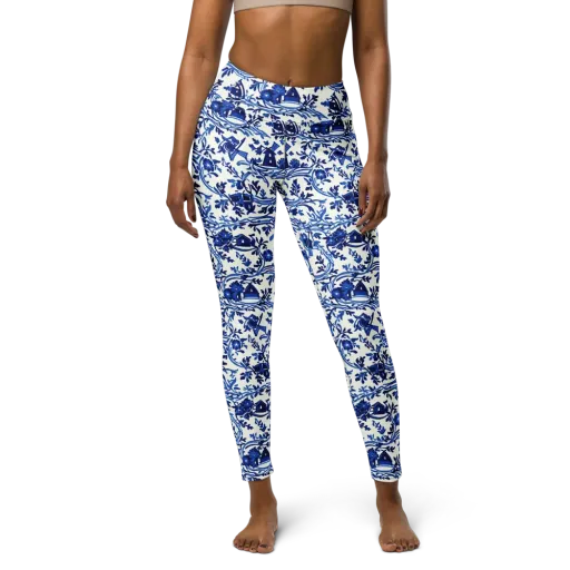 Blue Delft Meadow on a Yoga Leggings