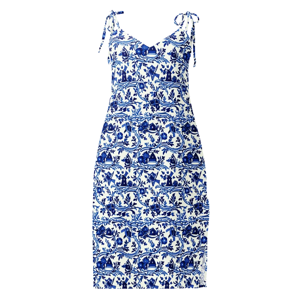 Blue Delft Meadow on Slip Dress — Front