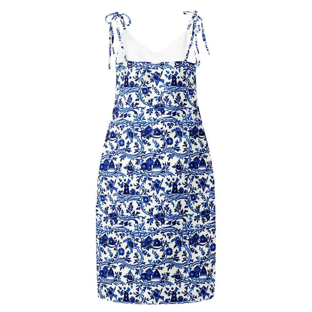 Blue Delft Meadow on Slip Dress — Back