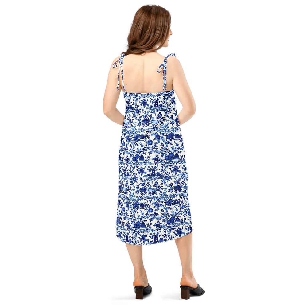 Blue Delft Meadow on Slip Dress — Back