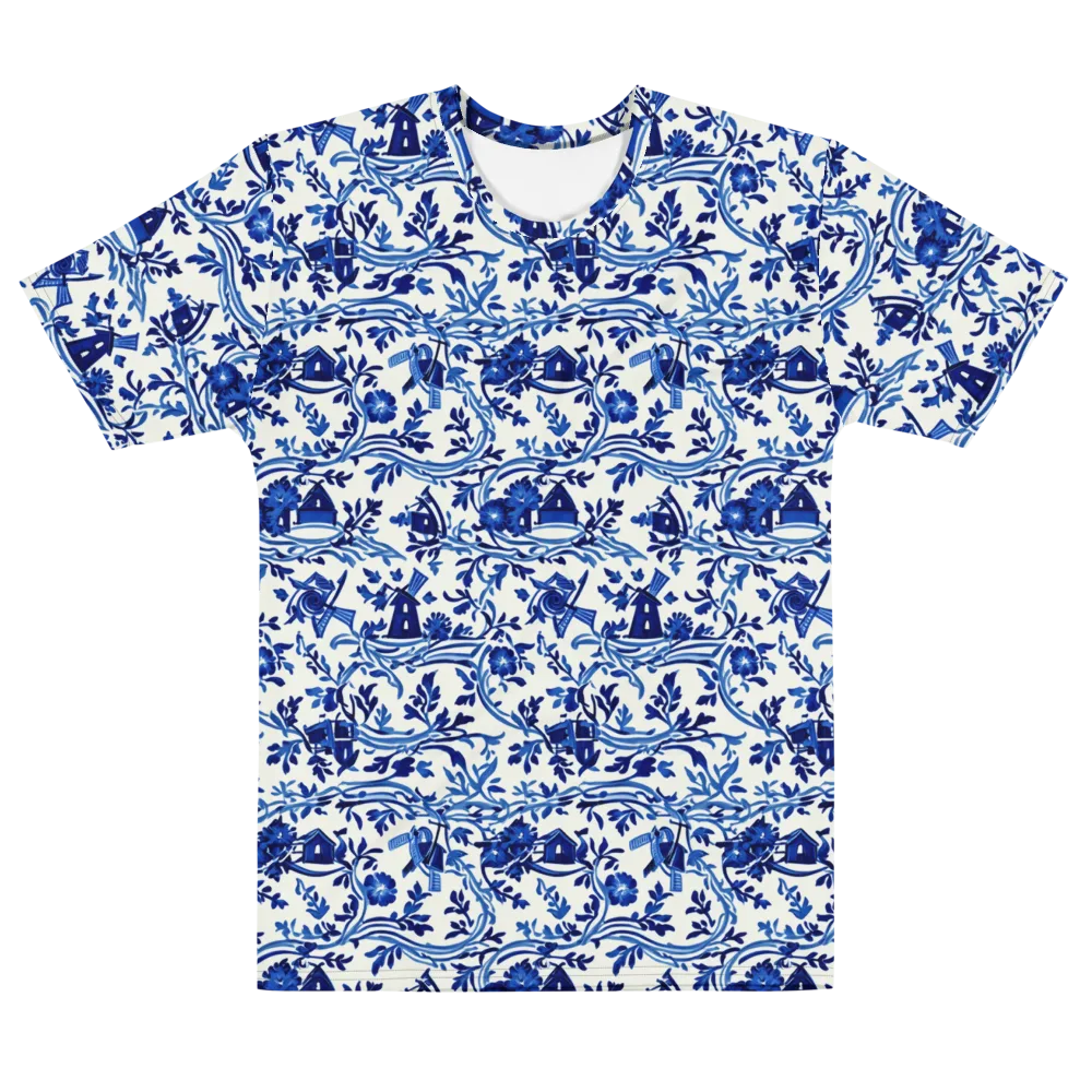 Blue Delft Meadow on Men's Cotton Crew Neck T-Shirt — Front
