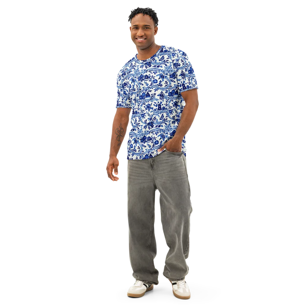 Blue Delft Meadow on Men's Cotton Crew Neck T-Shirt — Front