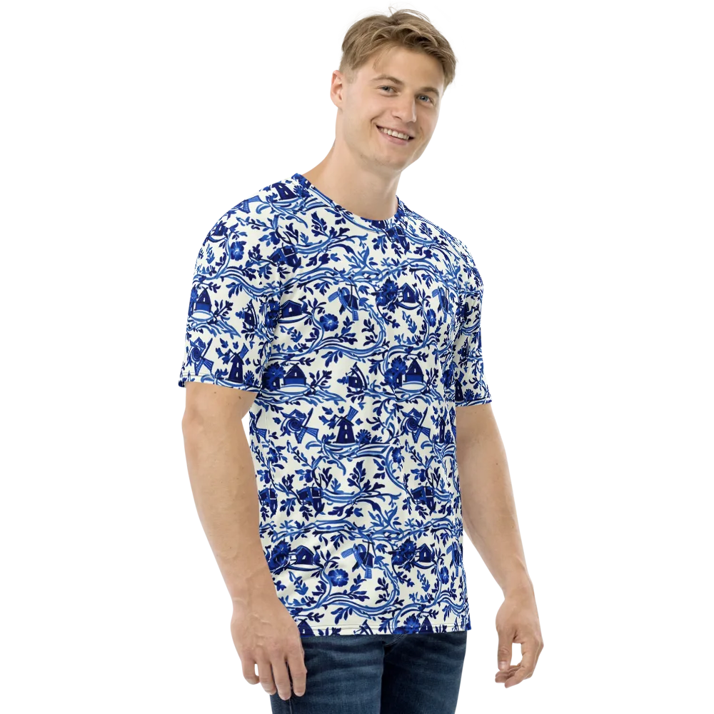 Blue Delft Meadow on Men's Crew Neck T-Shirt — Right