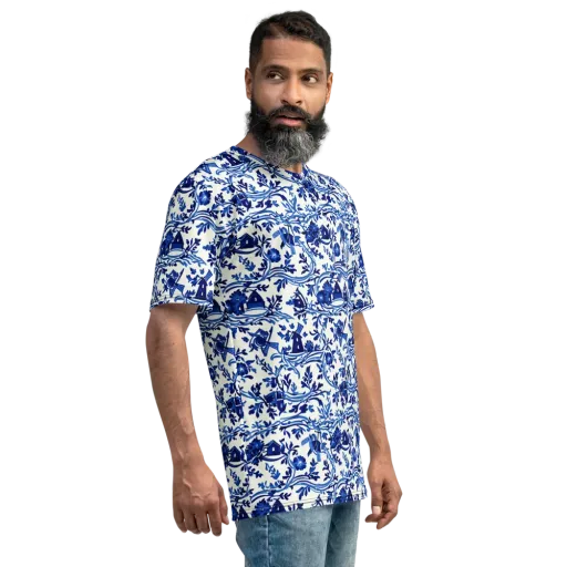 Blue Delft Meadow on a Men's Crew Neck T-Shirt
