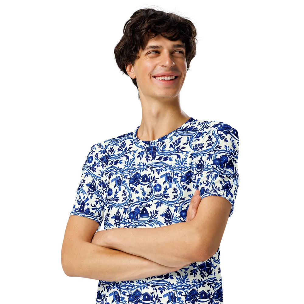 Blue Delft Meadow on Men's Crew Neck T-Shirt — Left Front