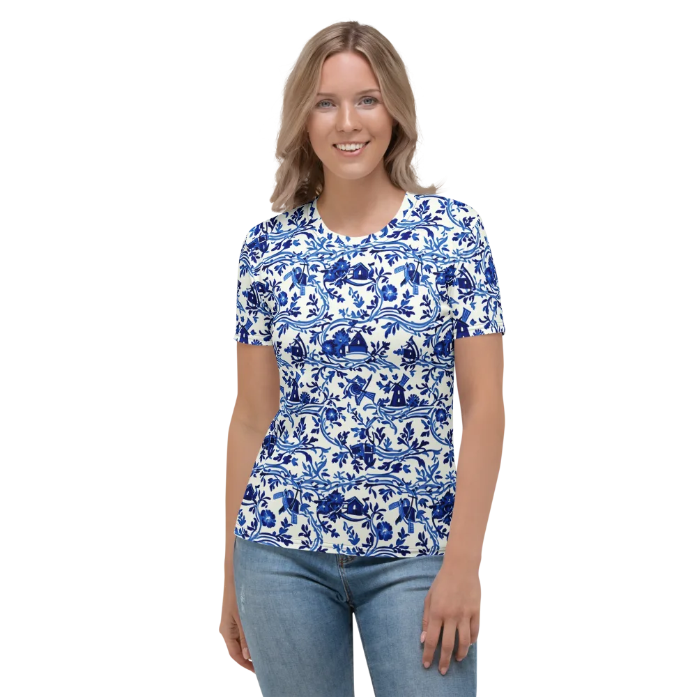 Blue Delft Meadow on Women's Crew Neck T-Shirt — Front