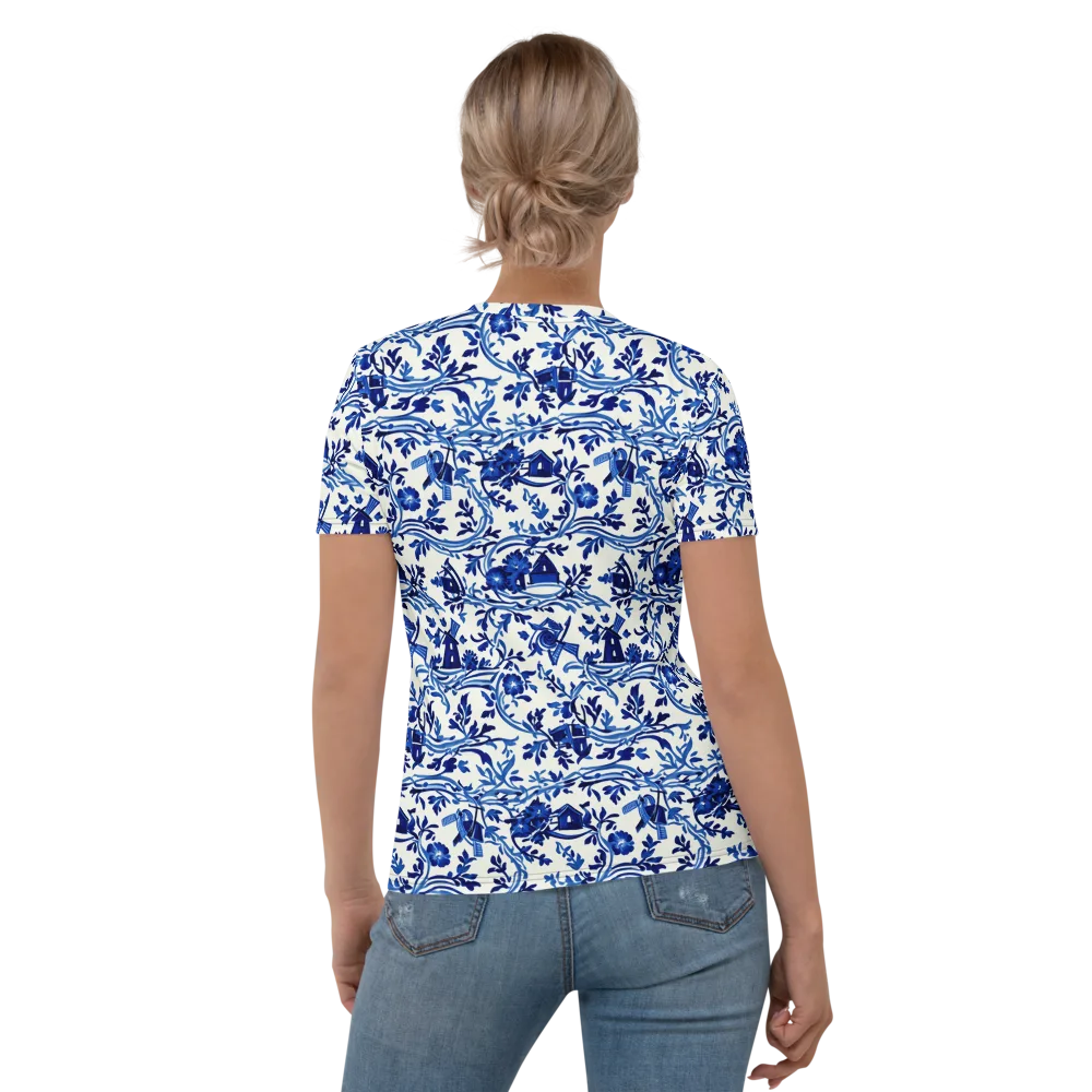 Blue Delft Meadow on Women's Crew Neck T-Shirt — Back