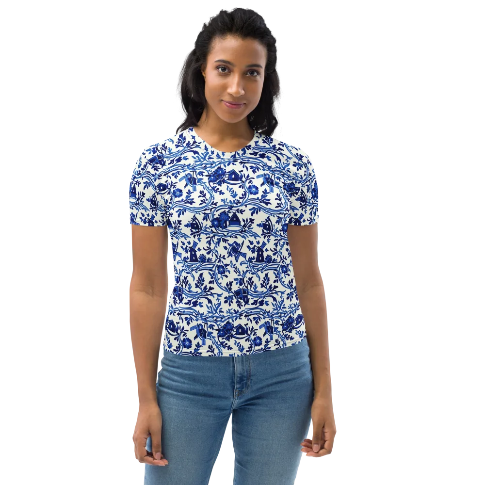 Blue Delft Meadow on Women's Crew Neck T-Shirt — Front