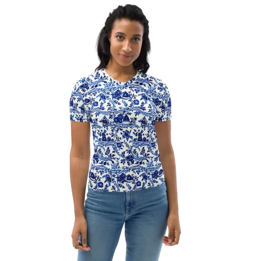 Blue Delft Meadow on a Women's Crew Neck T-Shirt