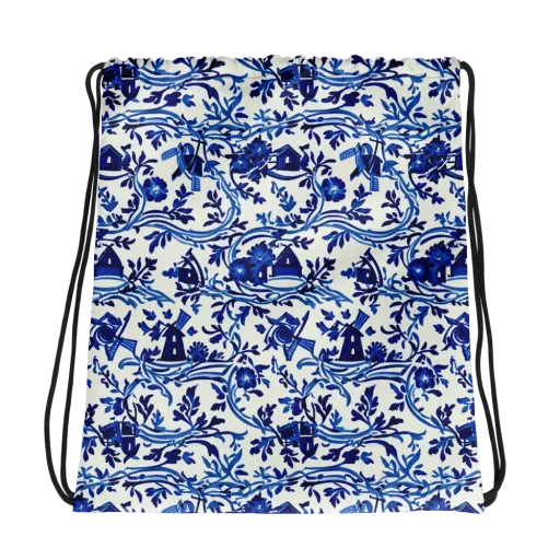 Blue Delft Meadow on a Drawstring Bag