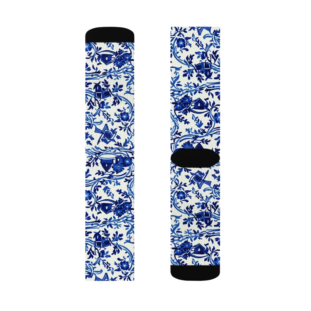 Blue Delft Meadow on Socks — Right Sock