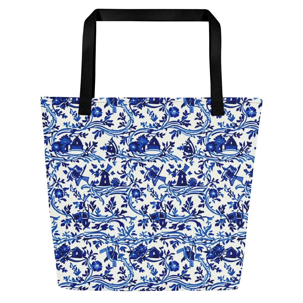 Blue Delft Meadow on Large Tote Bag W/ Pocket — Front