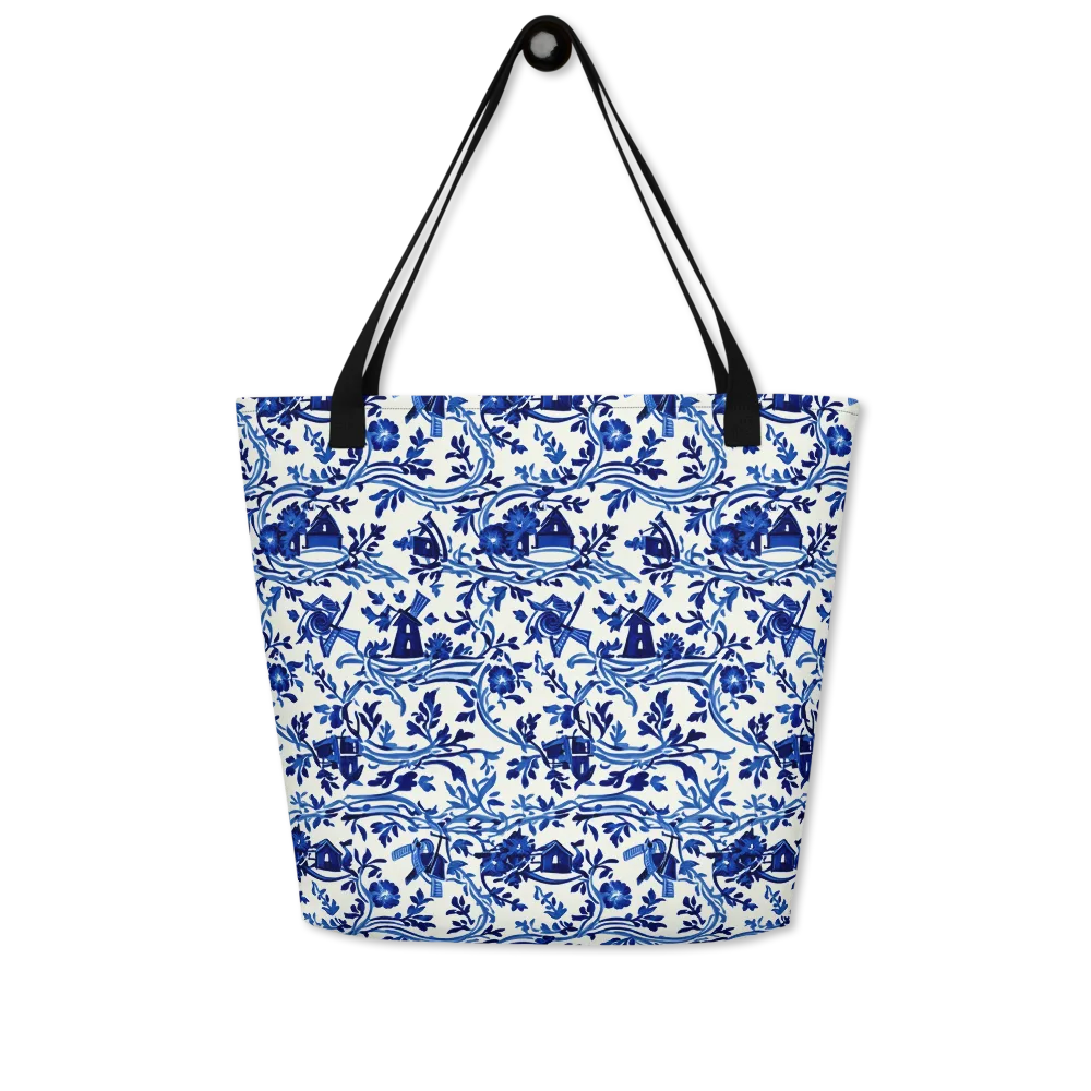 Blue Delft Meadow on Large Tote Bag W/ Pocket — Front