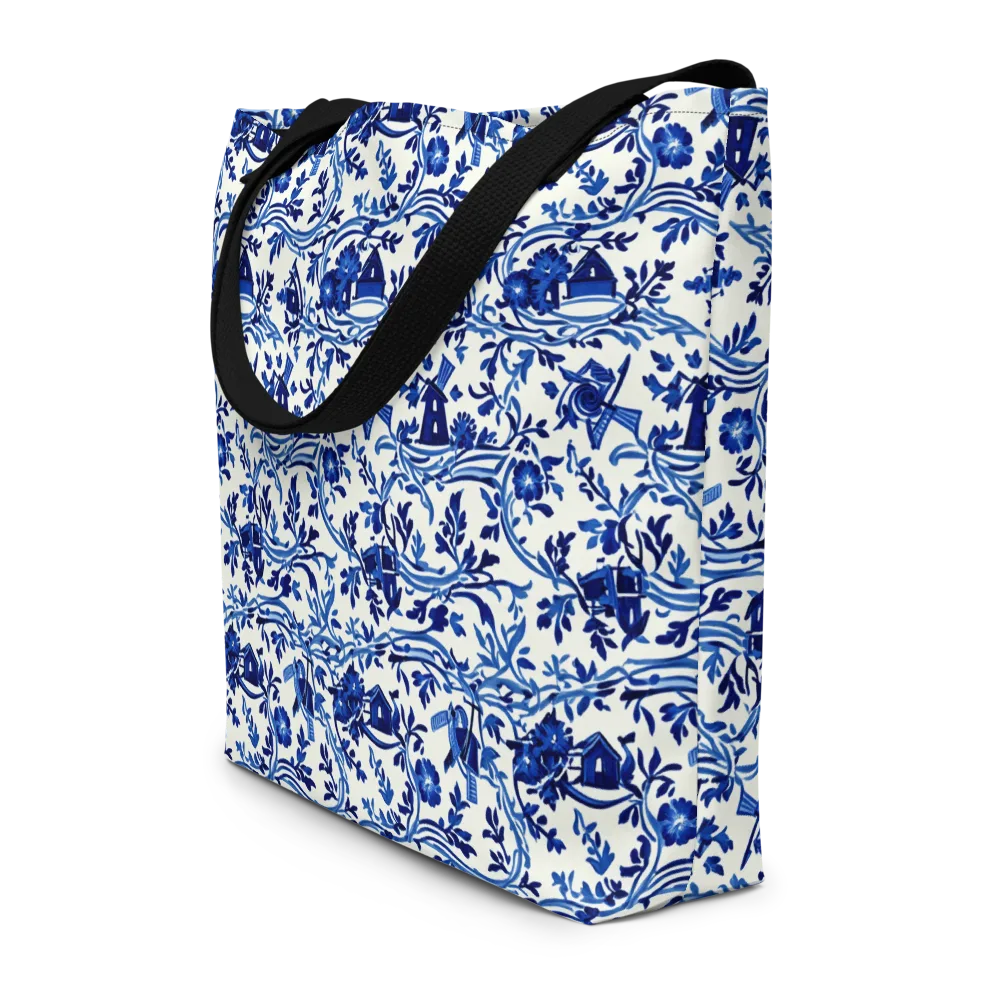 Blue Delft Meadow on Large Tote Bag W/ Pocket — Front