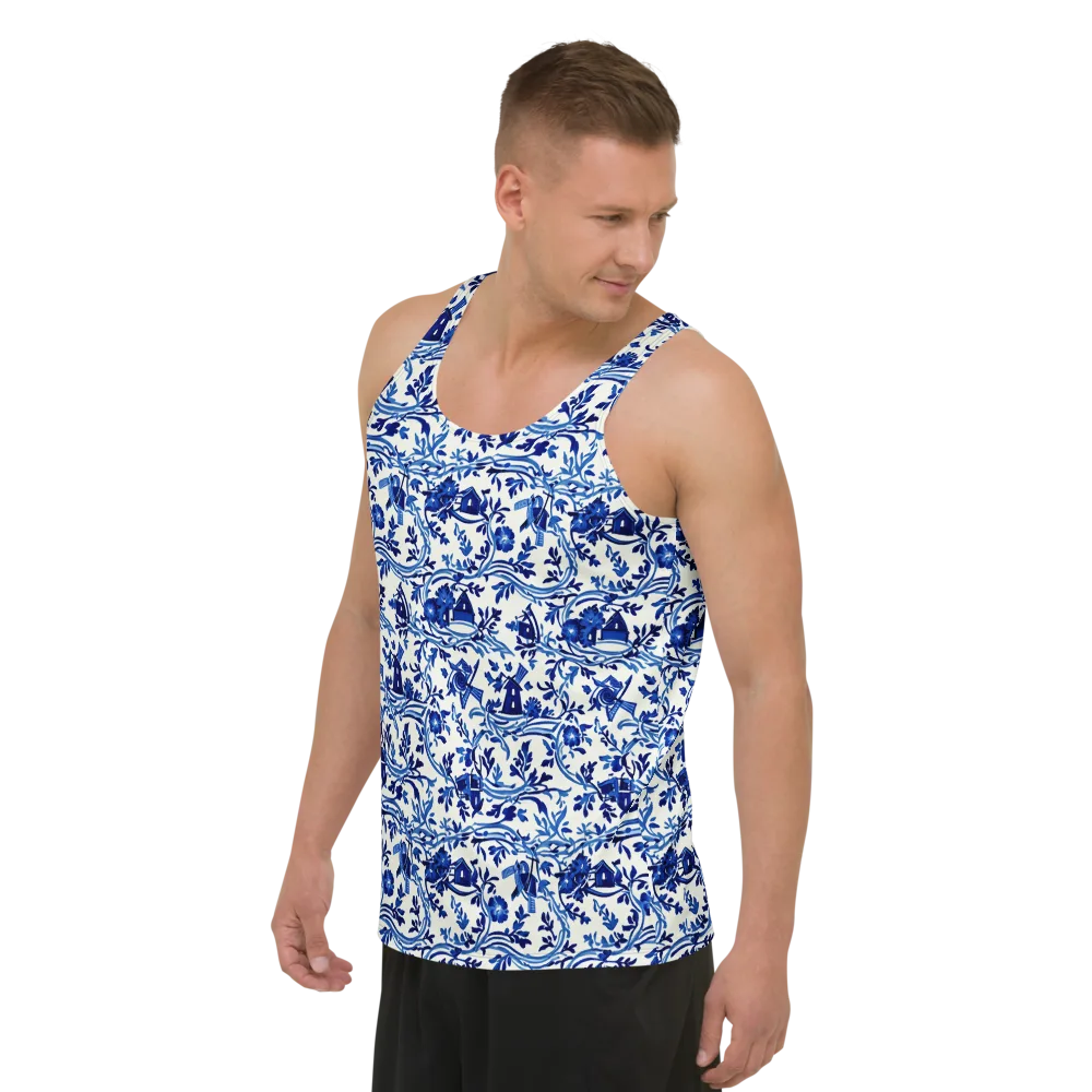 Blue Delft Meadow on Men's Tank Top — Left Front