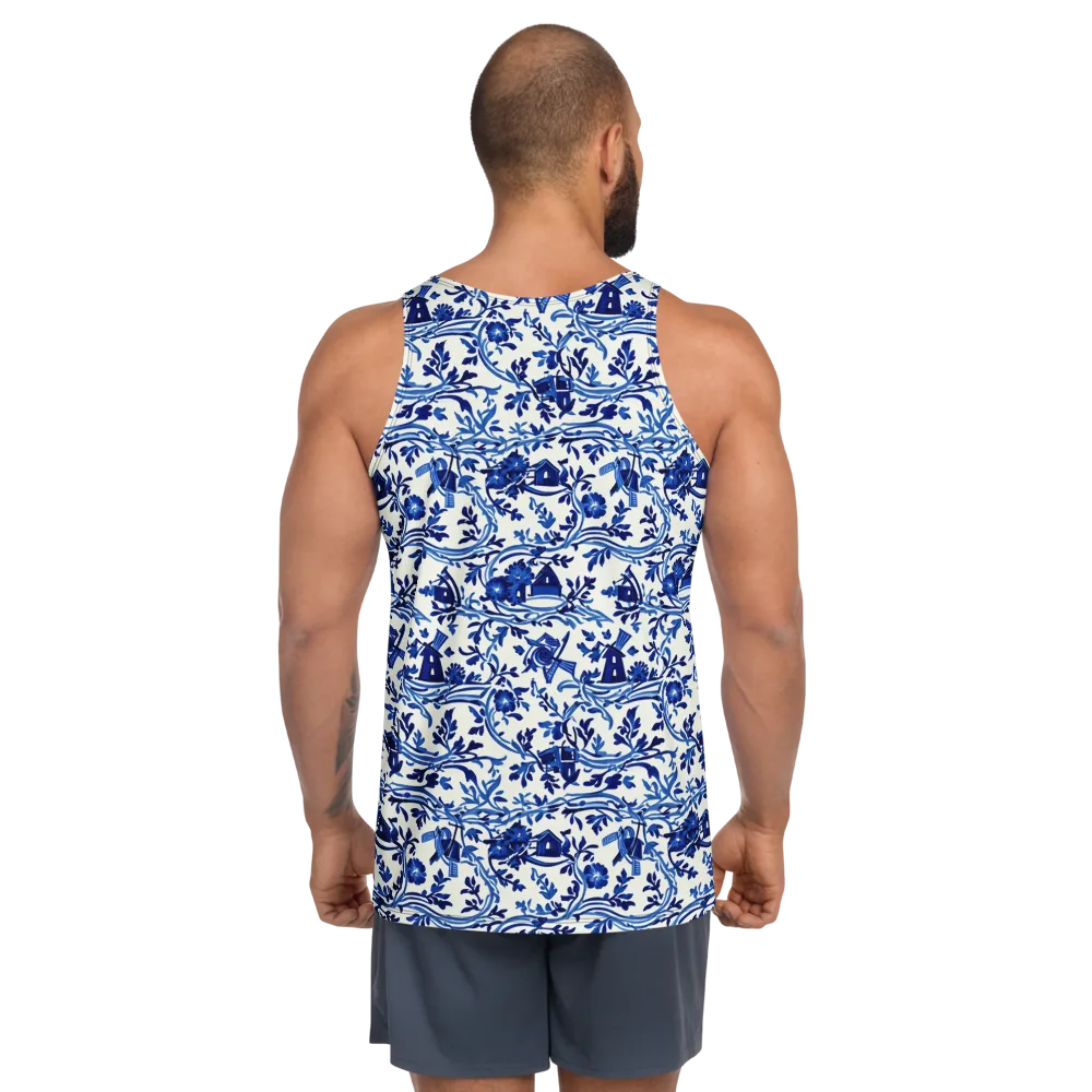 Blue Delft Meadow on Men's Tank Top — Back