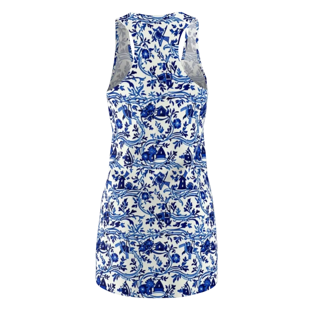 Blue Delft Meadow on Racerback Dress — Back