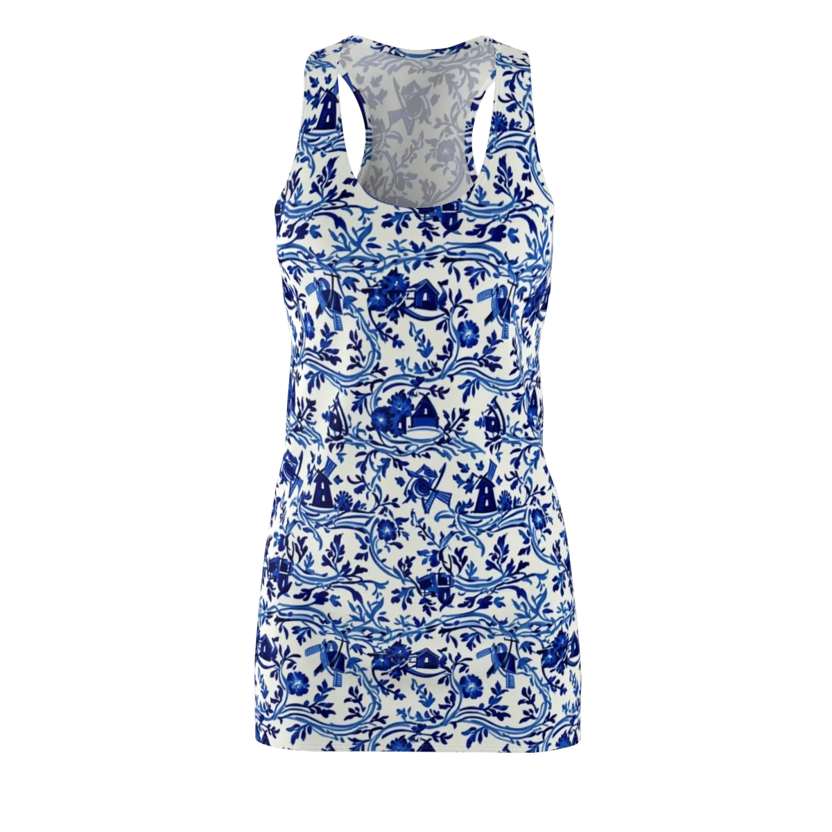 Blue Delft Meadow on Racerback Dress — Front