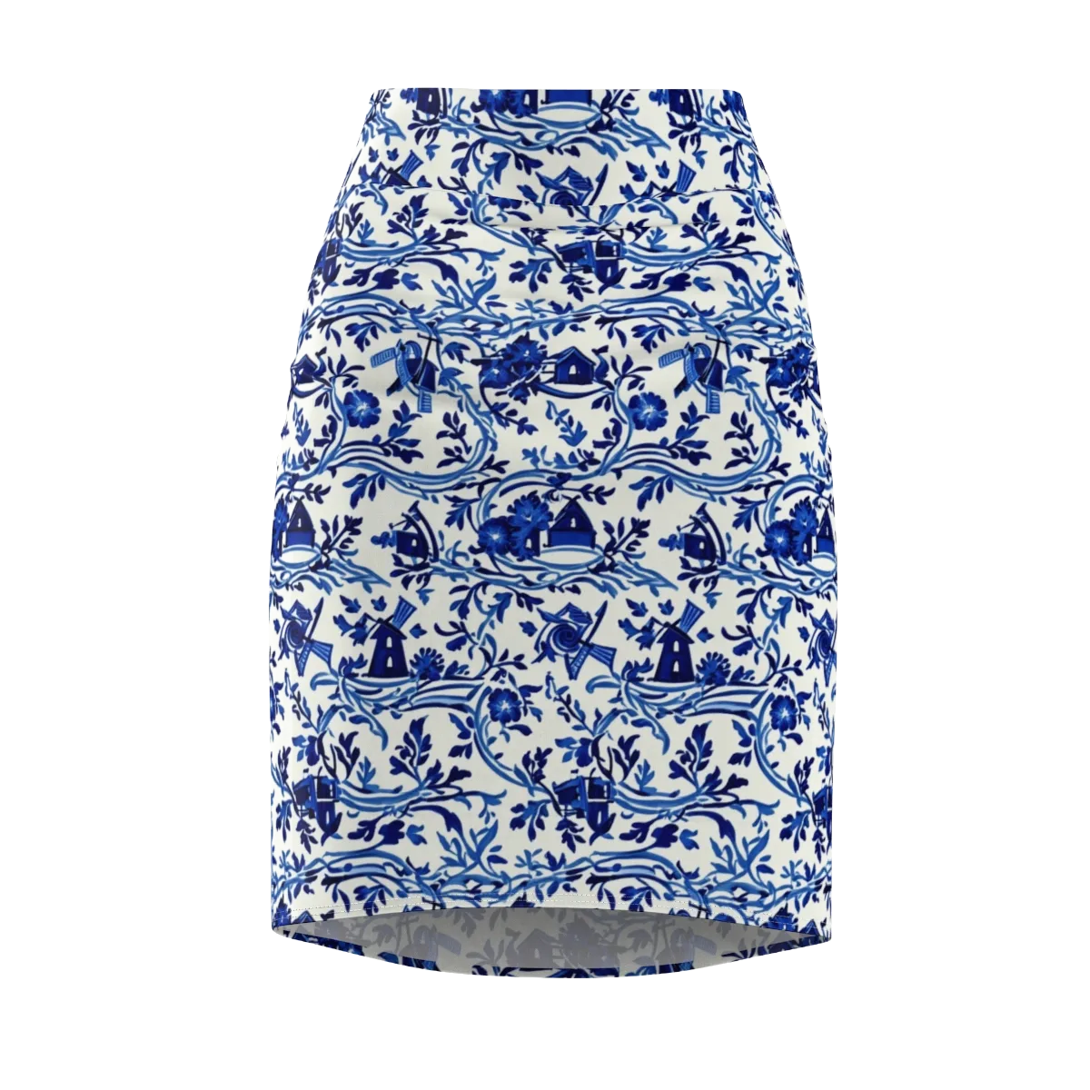 Blue Delft Meadow on Pencil Skirt — Front