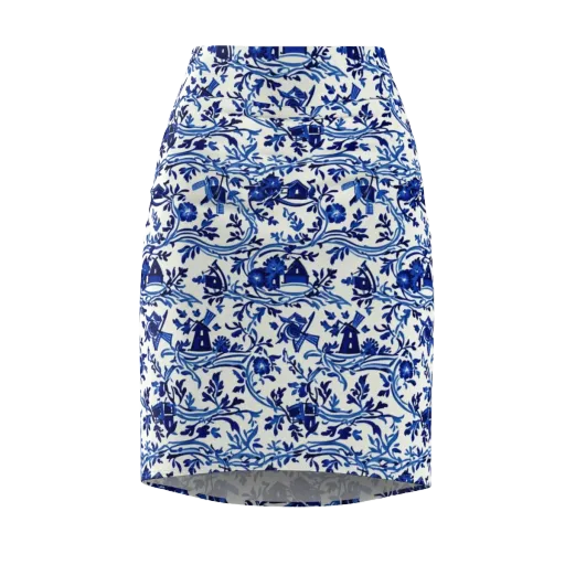 Blue Delft Meadow on a Pencil Skirt