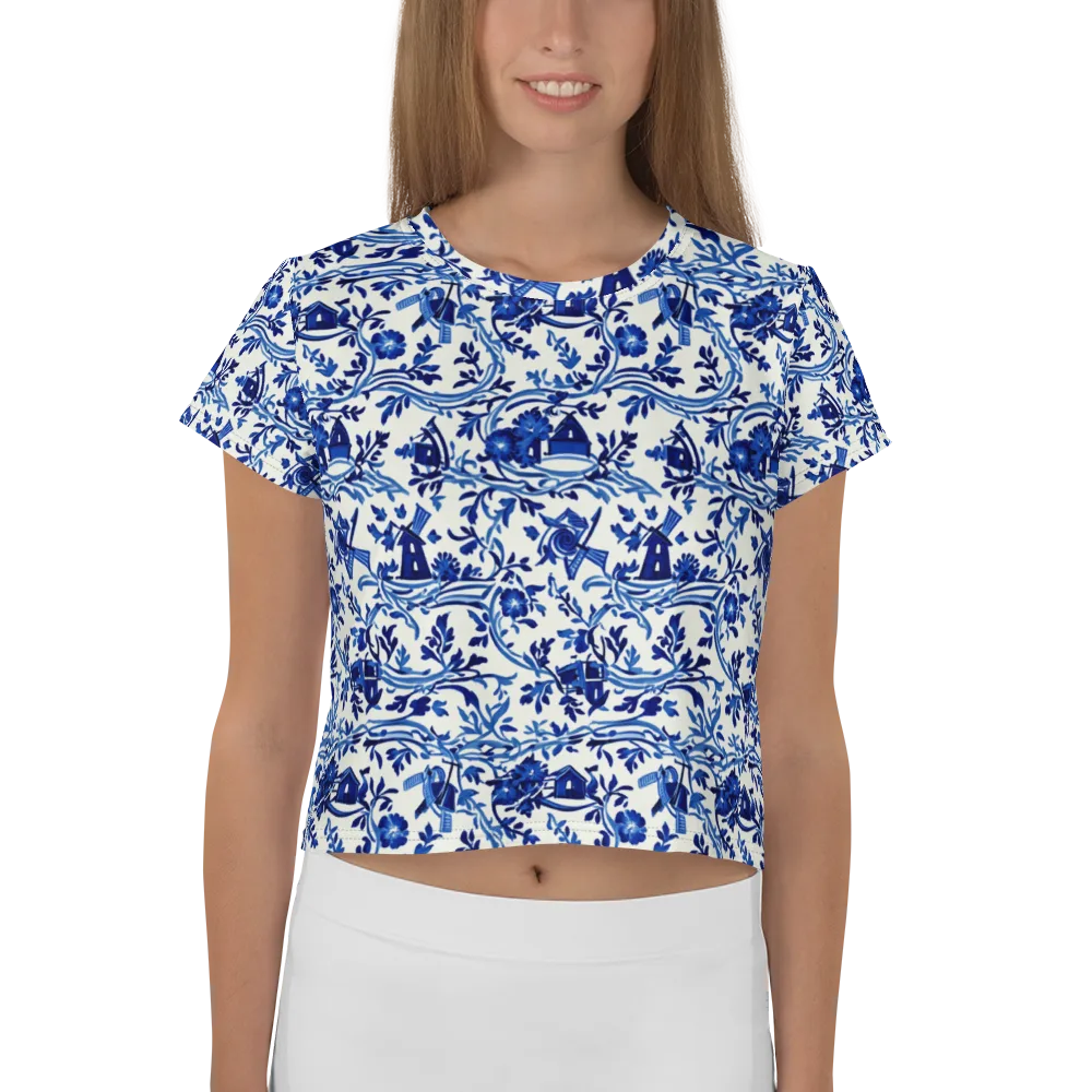 Blue Delft Meadow on Crop Tee — Front