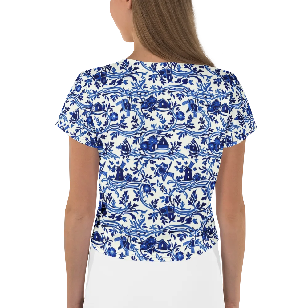 Blue Delft Meadow on Crop Tee — Back