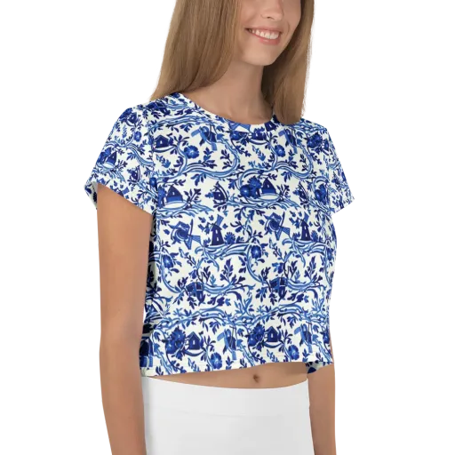Blue Delft Meadow on a Crop Tee
