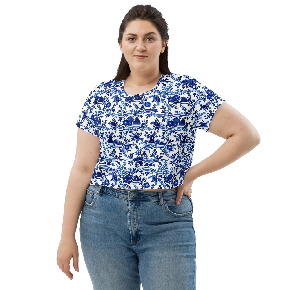 Blue Delft Meadow on Crop Tee — Front