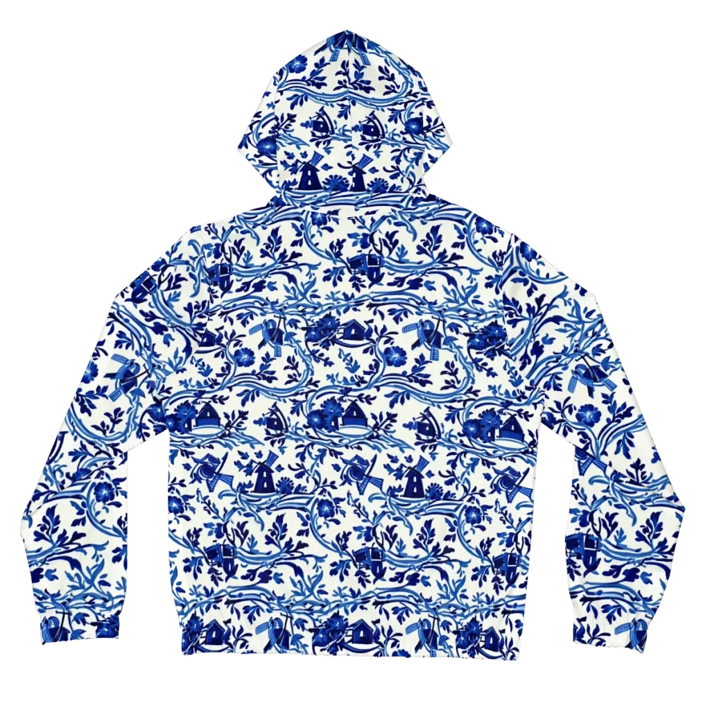 Blue Delft Meadow on Women's Full-Zip Hoodie — Back