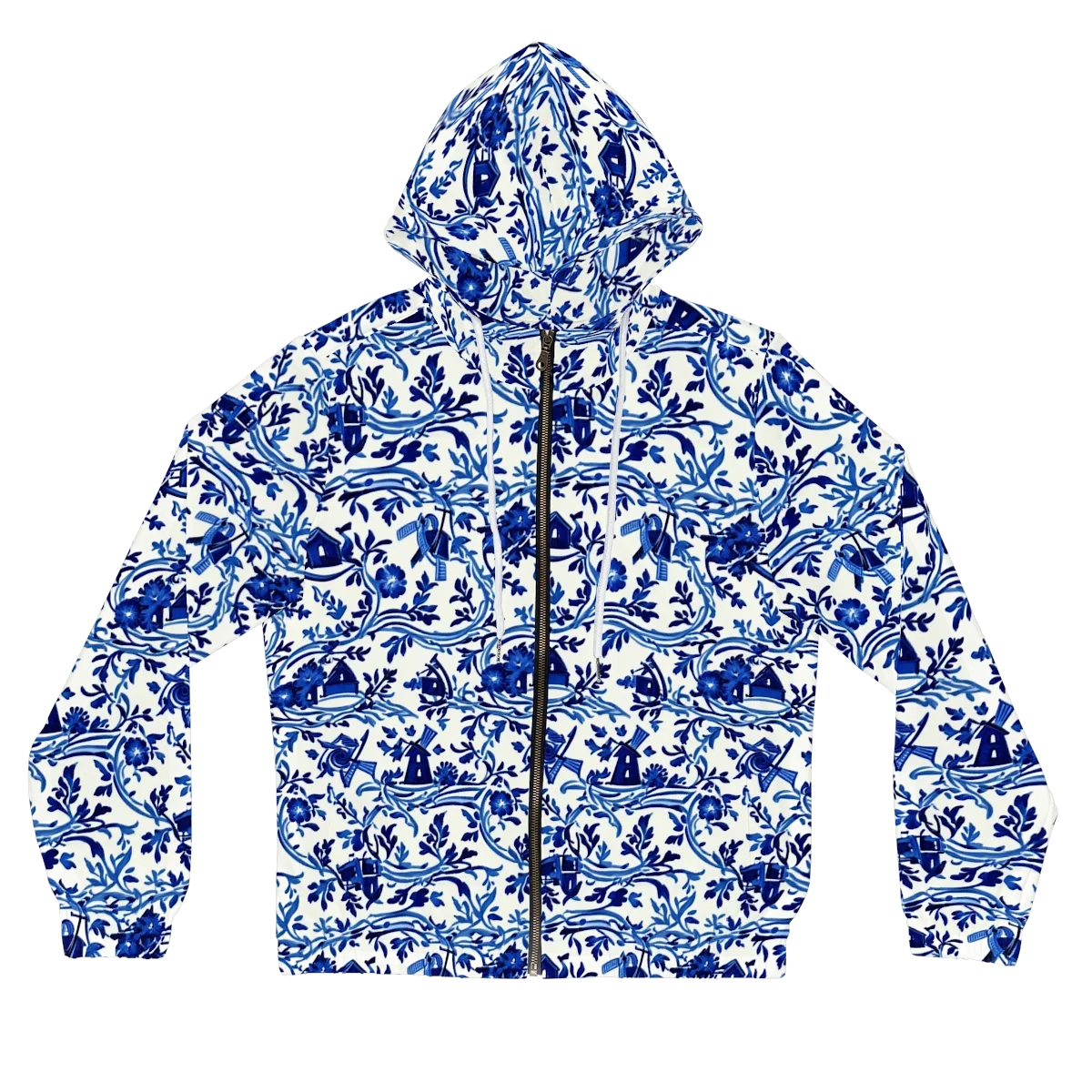 Blue Delft Meadow on Women's Full-Zip Hoodie — Front