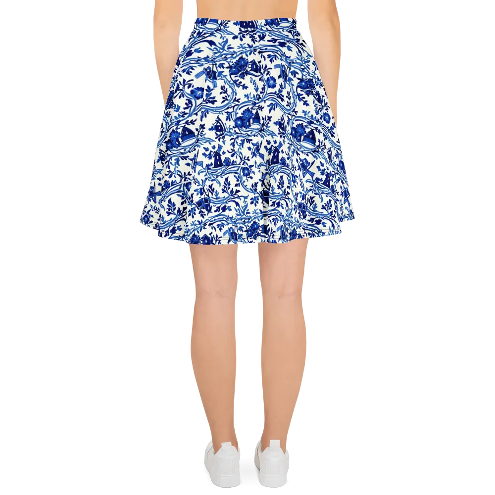 Blue Delft Meadow on Skater Skirt — Back