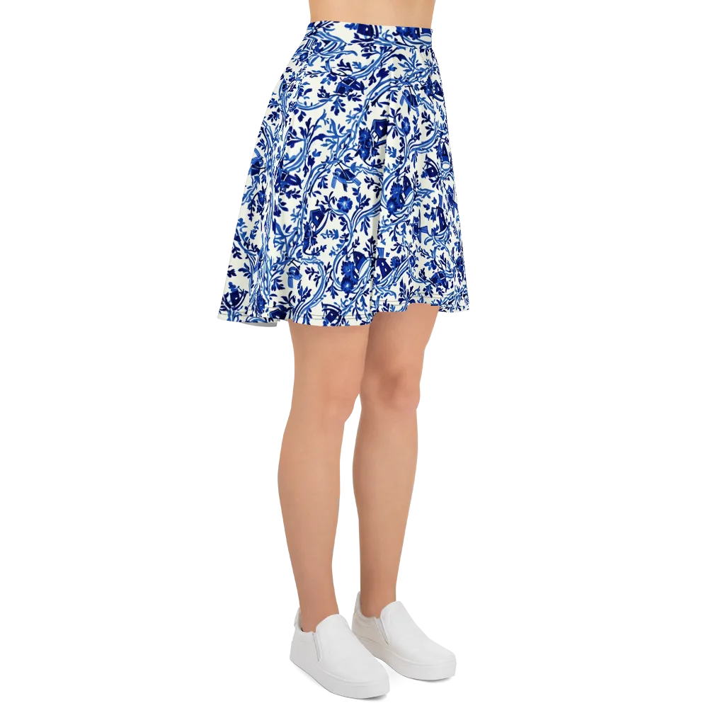 Blue Delft Meadow on Skater Skirt — Right