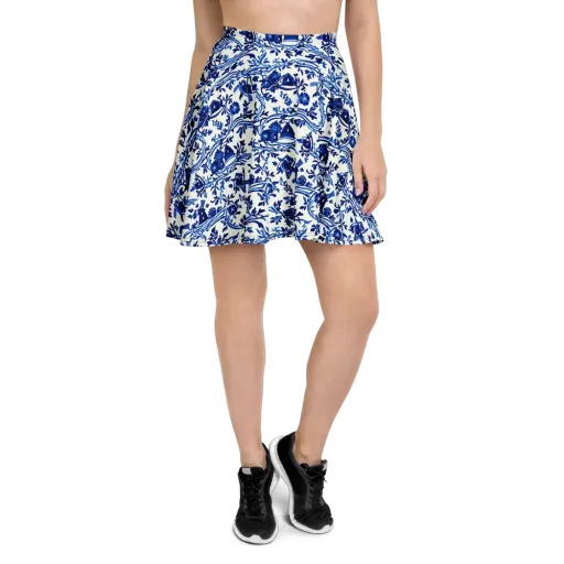 Blue Delft Meadow on a Skater Skirt